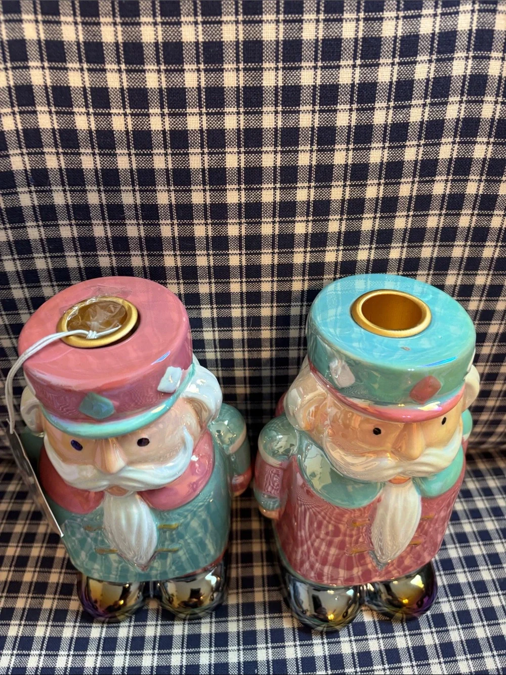 Martha Stewart Pastel Nutcracker Ceramic Candle Holders – Mint & Pink
